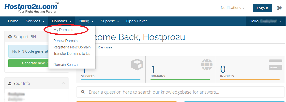 Hostpro2u Managing Domain